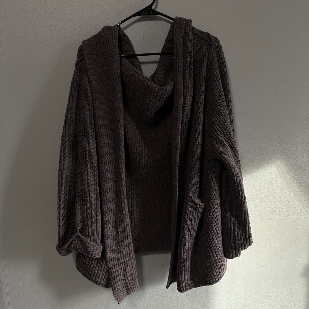 Free People Chunky Hooded Cardigan in Dark Brown